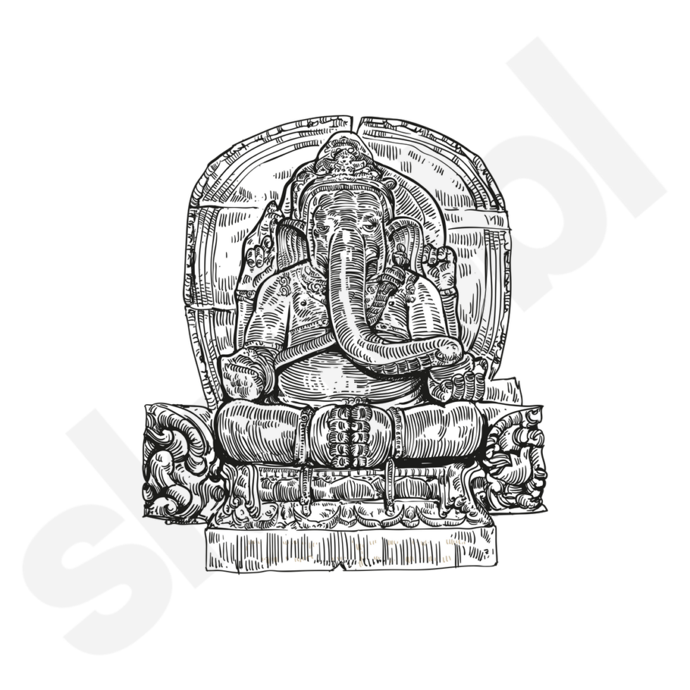 'Elephant Statue' Illustration Eastern Temples